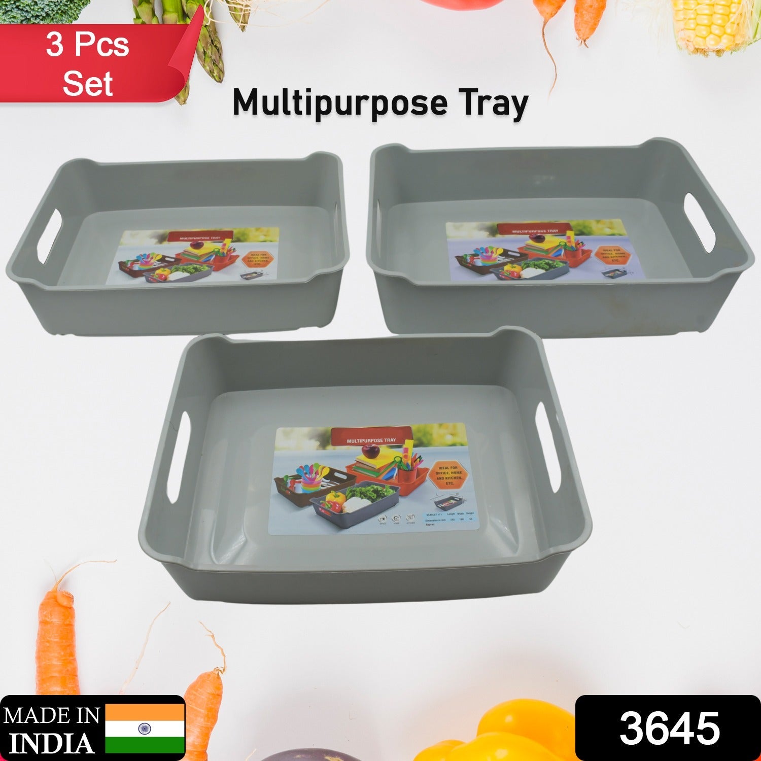 3645 Multipurpose Organising & Storage Plastic Tray, Fruit & Vegetable/ Multi Purpose Tray, Organizer for Kitchen, Countertop, Cabinet, Bathroom Plastic Storage Basket For Store Fruits, Vegetables, Magazines, Cosmetics, Stationary Set of 3 3645 Multipurpose Organising & Storage Plastic Tray, Fruit & Vegetable/ Multi Purpose Tray, Organizer for Kitchen, Countertop, Cabinet, Bathroom Plastic Storage Basket For Store Fruits, Vegetables, Magazines, Cosmetics, Stationary Set of 3